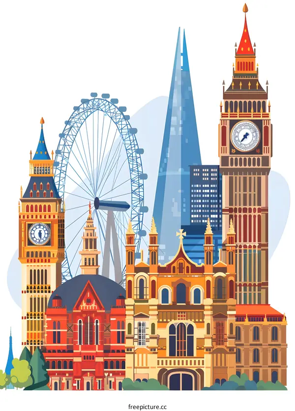 London Skyline Illustration with Famous Landmarks