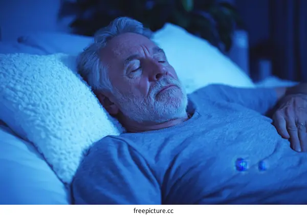 Senior Man Sleeping in Bed at Night