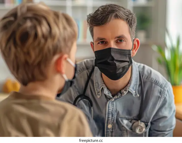 Doctor and patient wearing mask during coronavirus pandemic
