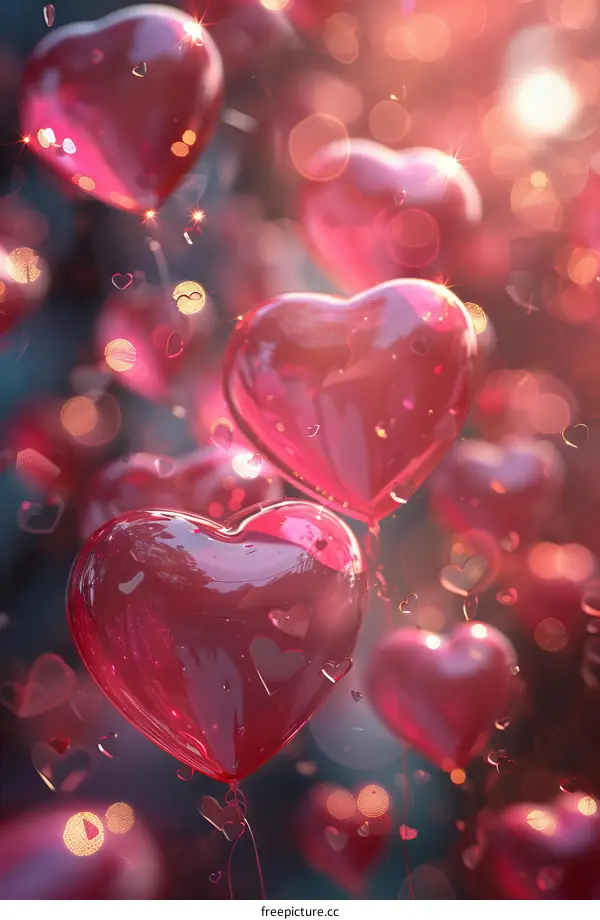 Red Heart Balloons with Bokeh Background