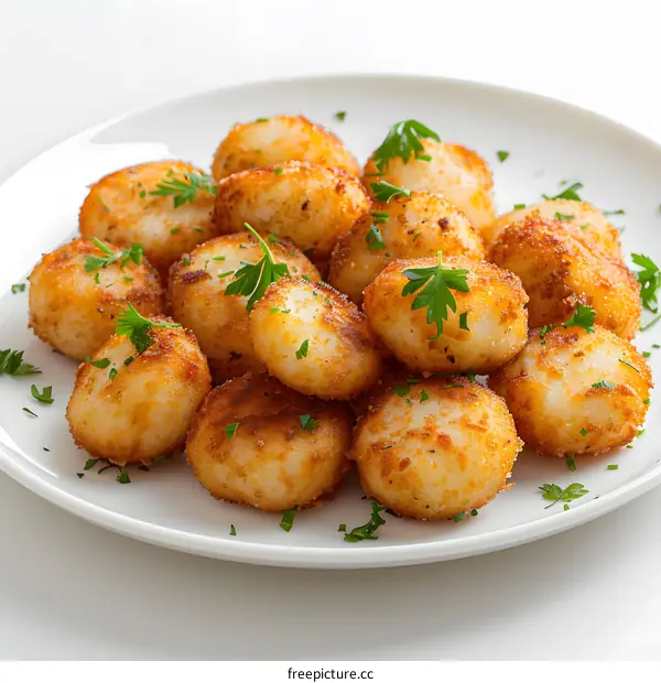 Fried Potato Balls on White Plate