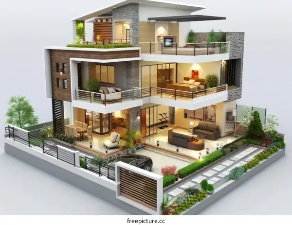Modern House Exterior and Interior Design Illustration