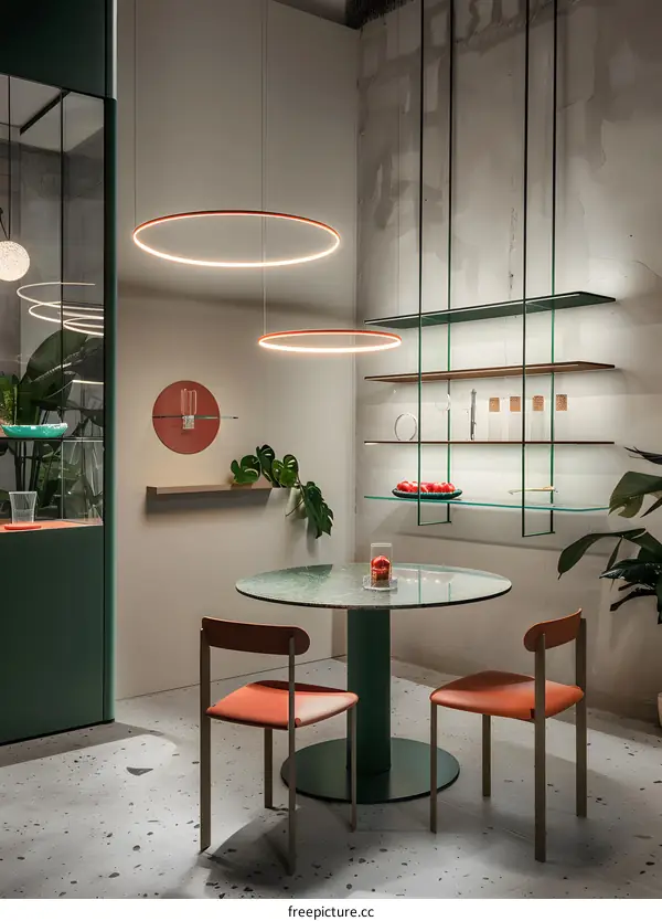 Modern Interior Design with Round Table and Green Chairs