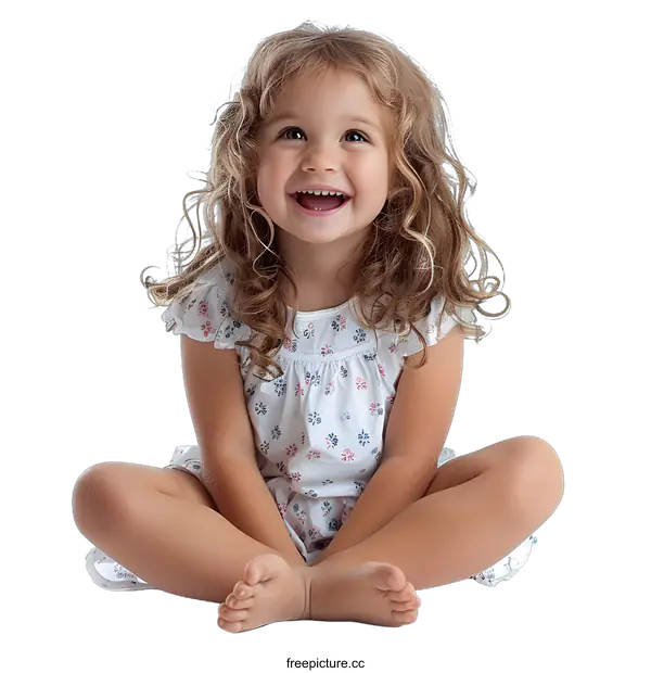[Transparent Background PNG]Little Girl Sitting on White Background Laughing