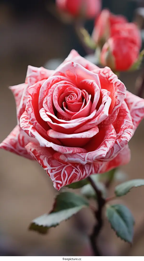 Red Rose with White Veins