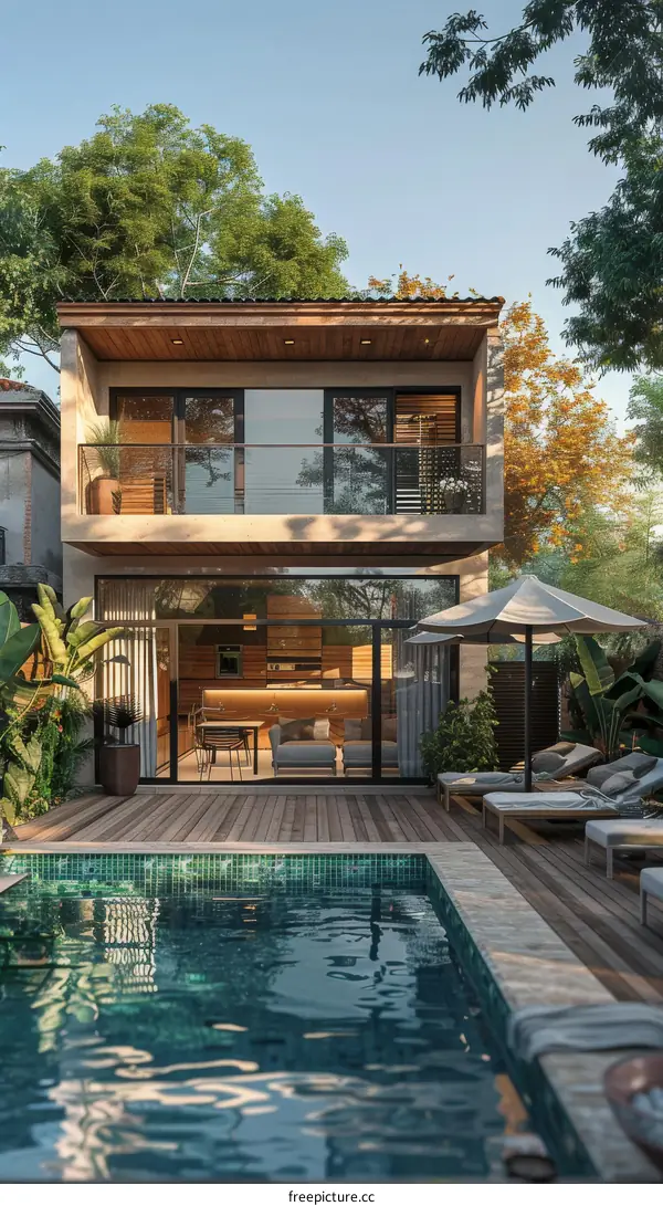 Modern House with Courtyard and Swimming Pool