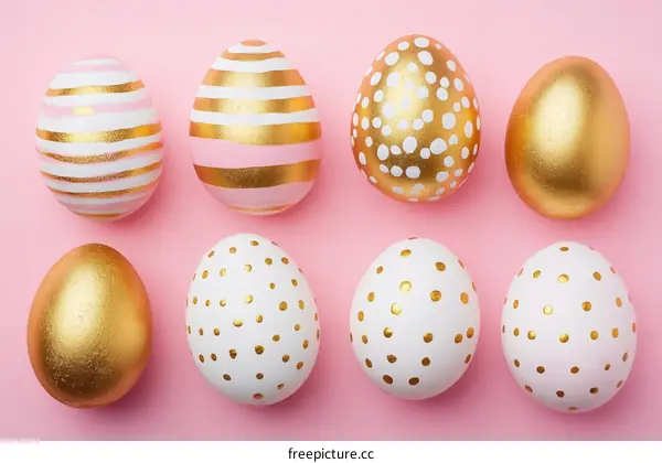 Easter Eggs Decorated in Gold and Pink