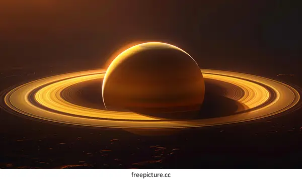 Saturn glowing in the dark with its rings