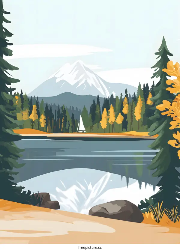 Mountain Lake Landscape Illustration