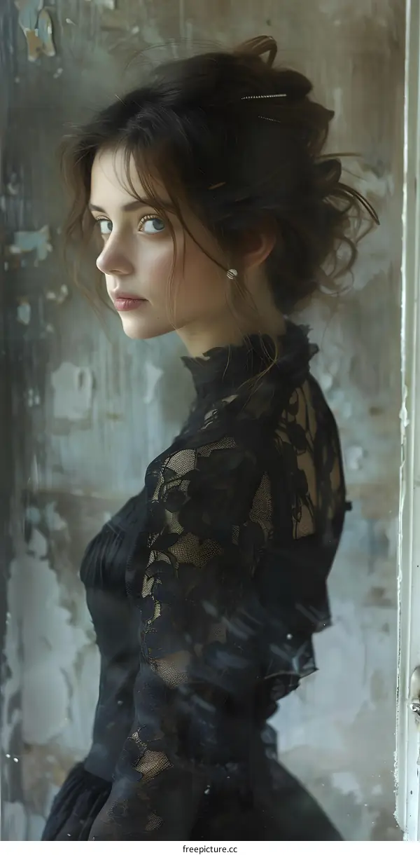 Portrait of a young woman in a black dress