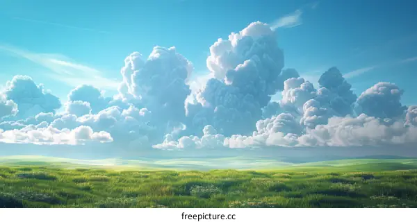White clouds float in the vast prairie