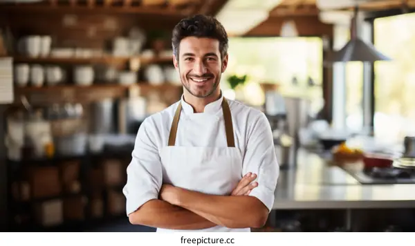 Portrait of a happy male chef standing in a commercial kitchen