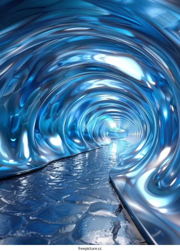 Abstract Tunnel in Blue with Light at the End