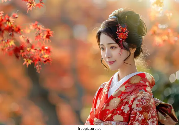 Portrait of a Japanese woman wearing a kimono