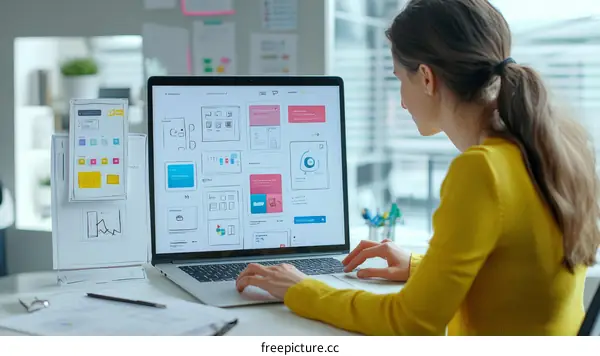 Female Designer Working on UI/UX Design Project