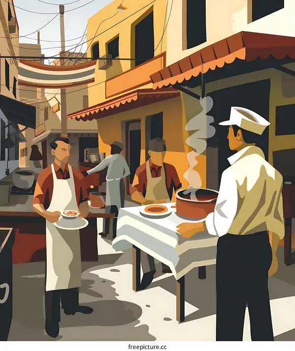 Street Food Vendors Selling Traditional Dishes in a Bustling City