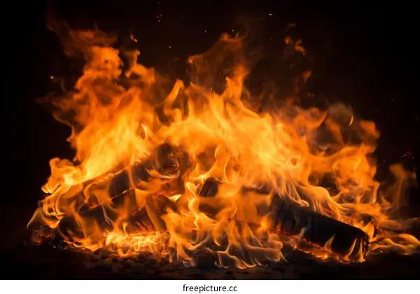 A large dancing bonfire at night