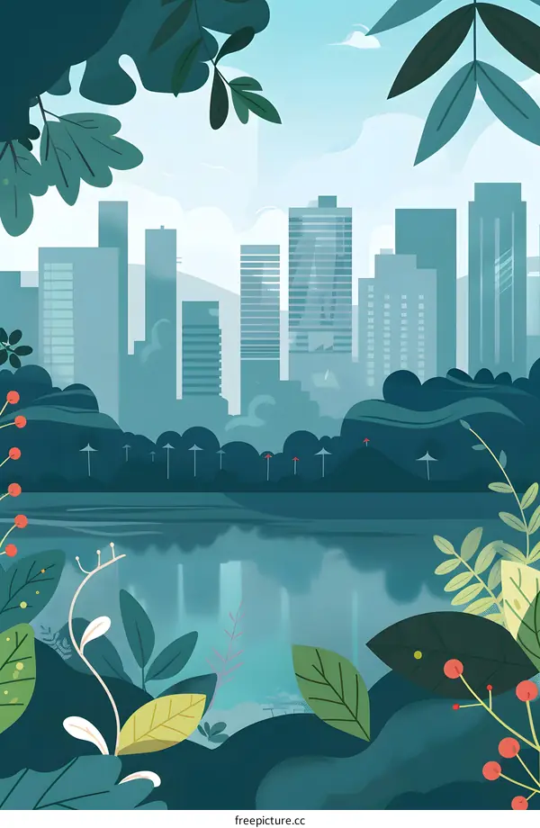 Cityscape View Through Lush Greenery