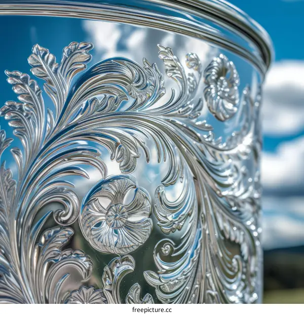Ornate silver chalice with floral engravings