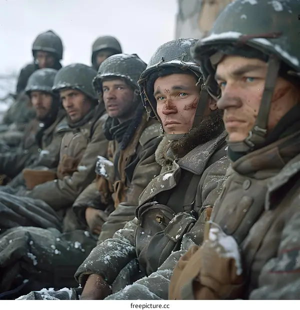 A group of soldiers in winter gear during World War II.