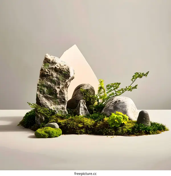 Green Moss and Stones Still Life Photography