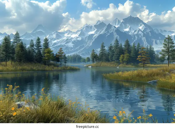 Mountains, lake, forest, beautiful nature