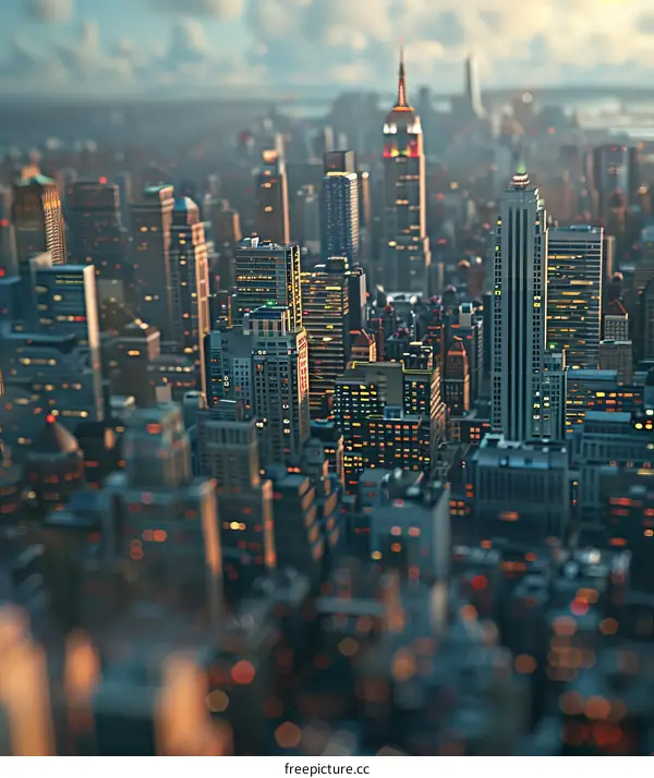 Model City With Skyscrapers and Illumination