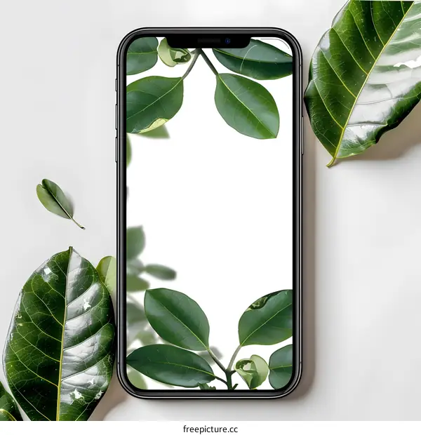 Green Leaves Frame Around Phone Screen