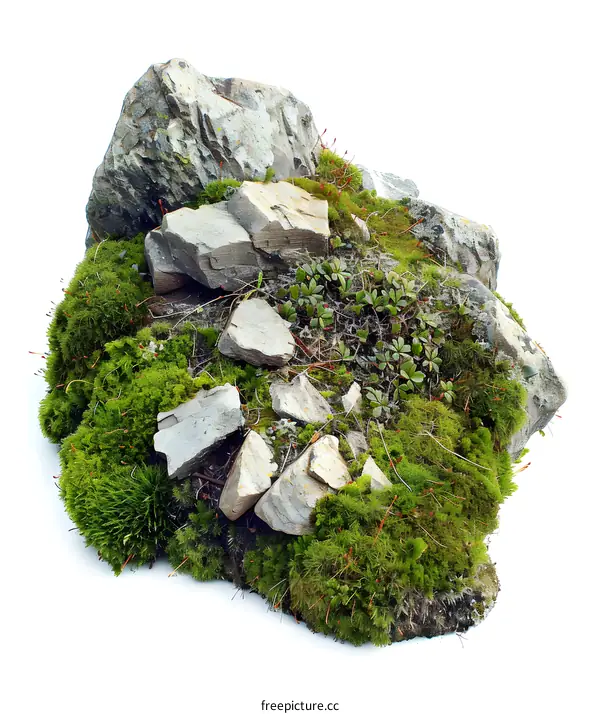 Close Up of Moss and Rocks on a White Background