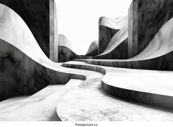 Black and white abstract background with smooth curved shapes