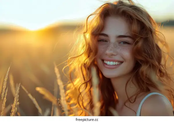 portrait of a smiling woman with red hair and freckles