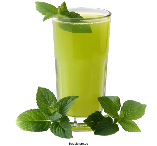 [Transparent Background PNG]Refreshing Green Mint Juice in Glass
