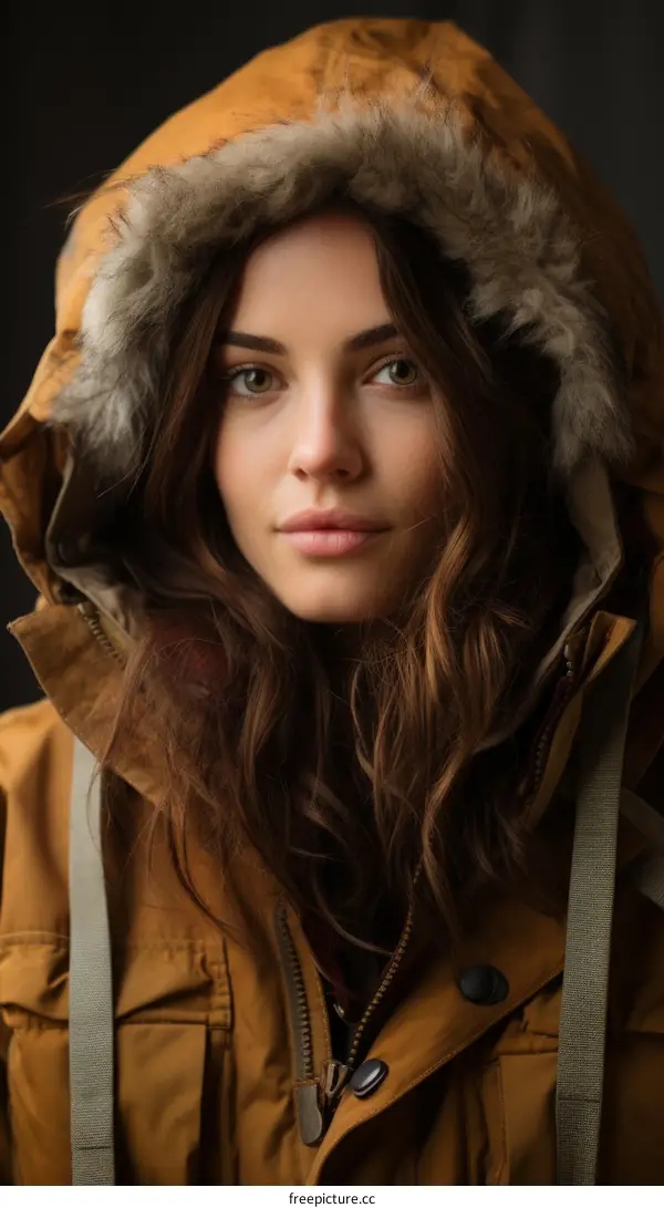 portrait of a young woman in a brown fur-lined hood