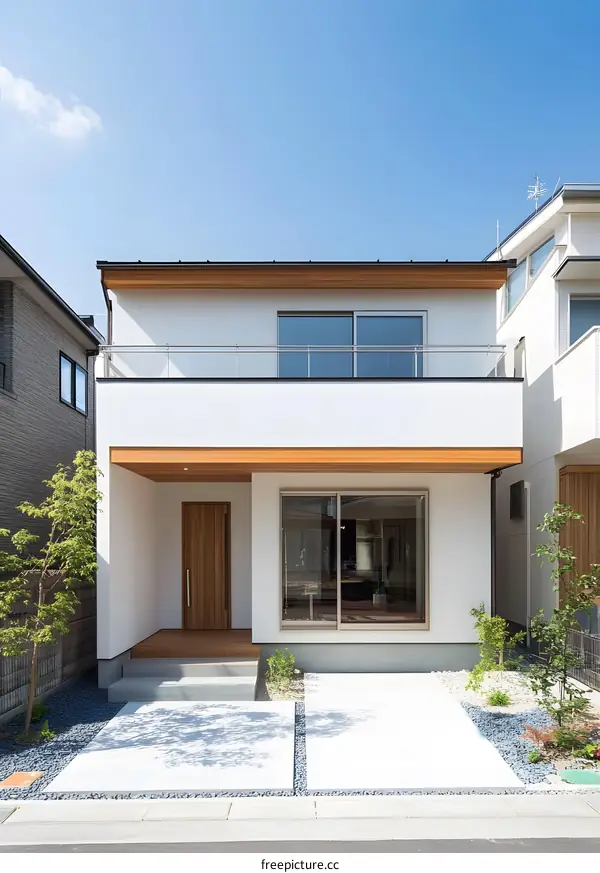 Modern White Two Story House With Wooden Details