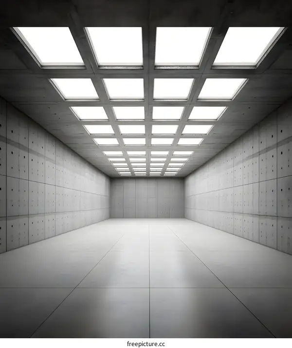Empty Room With Concrete Walls And Square Ceiling Lights