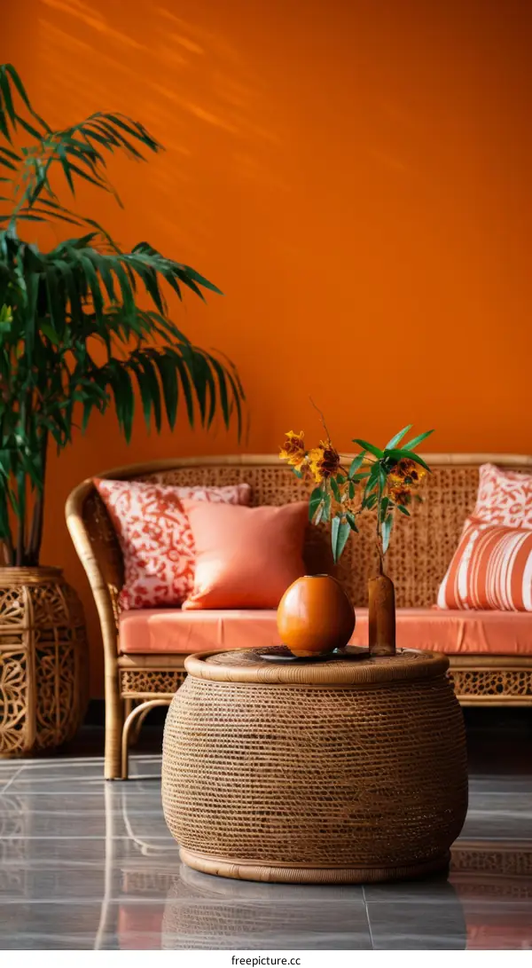A Stylish Living Room with a Burnt Orange Theme