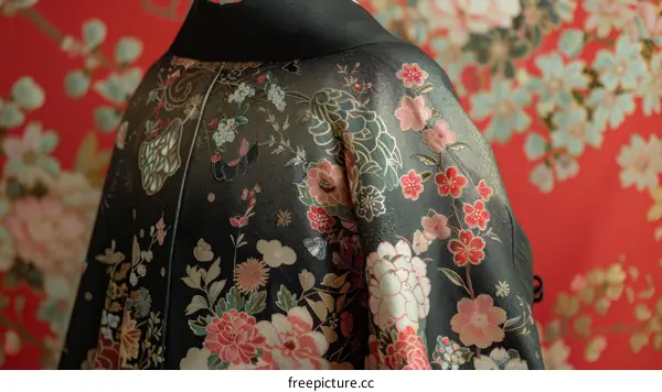Black kimono with floral pattern