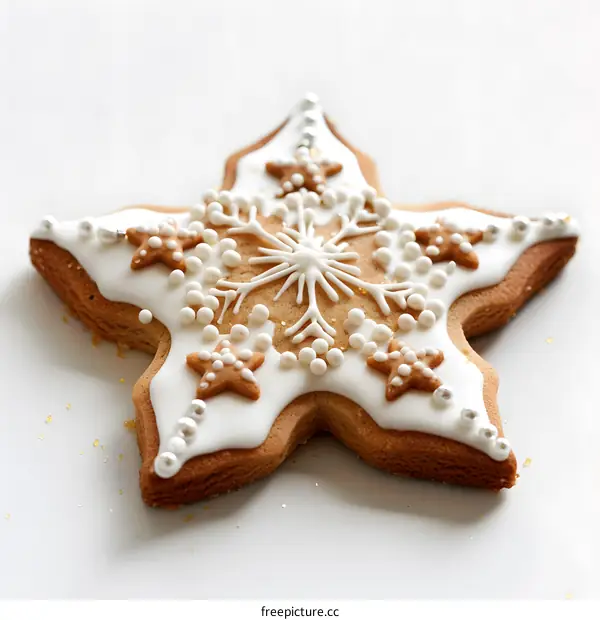 Gingerbread Star Shaped Cookie With White Glaze