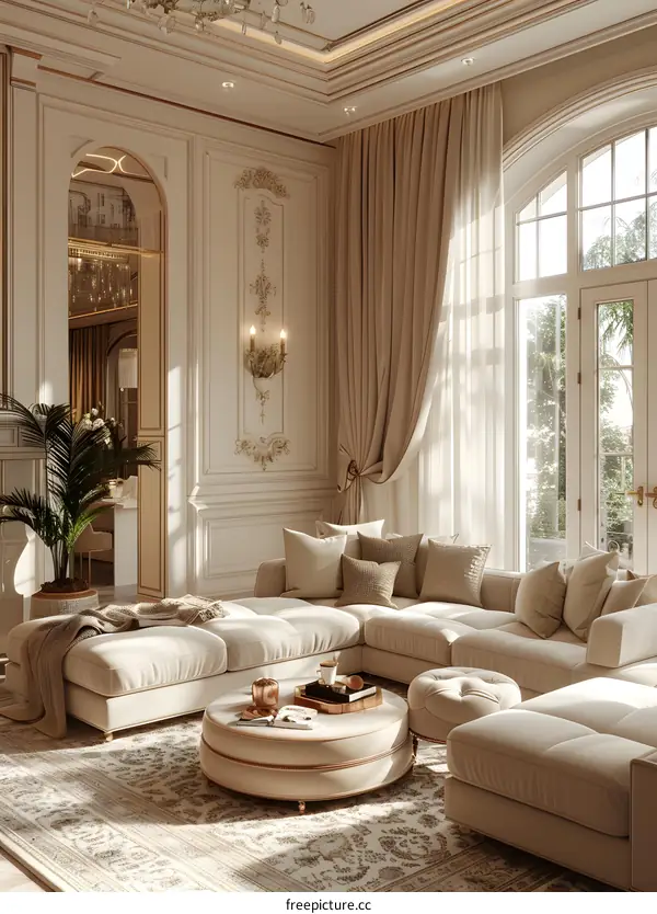 Bright spacious living room interior design