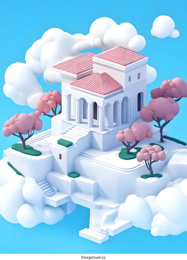 White House In The Clouds 3D Illustration