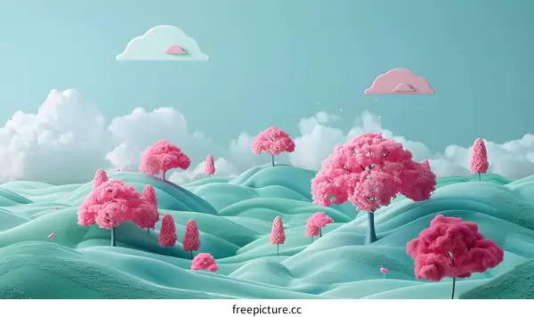 Pink and Green 3D Abstract Landscape Illustration