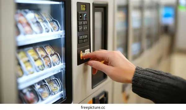 Person Using Food Vending Machine