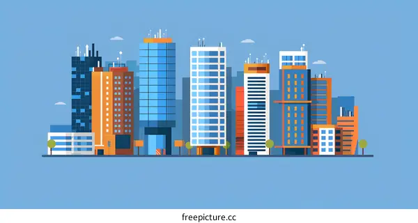 Modern City Skyline Illustration with Tall Buildings