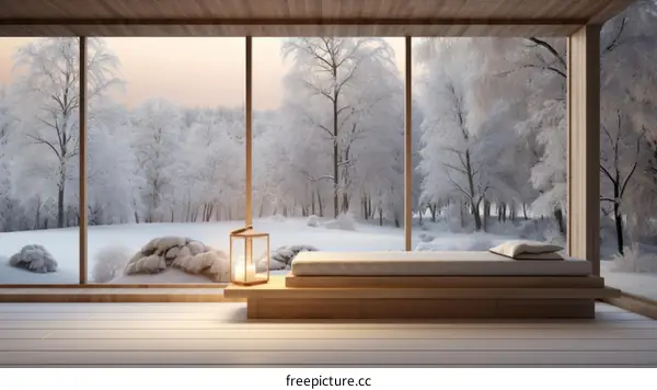 Cozy Wooden Cabin in a Snowy Forest