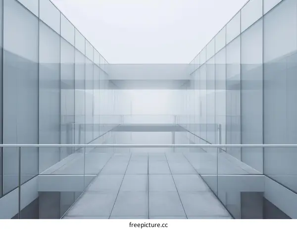 An empty modern glass and steel building with a long hallway