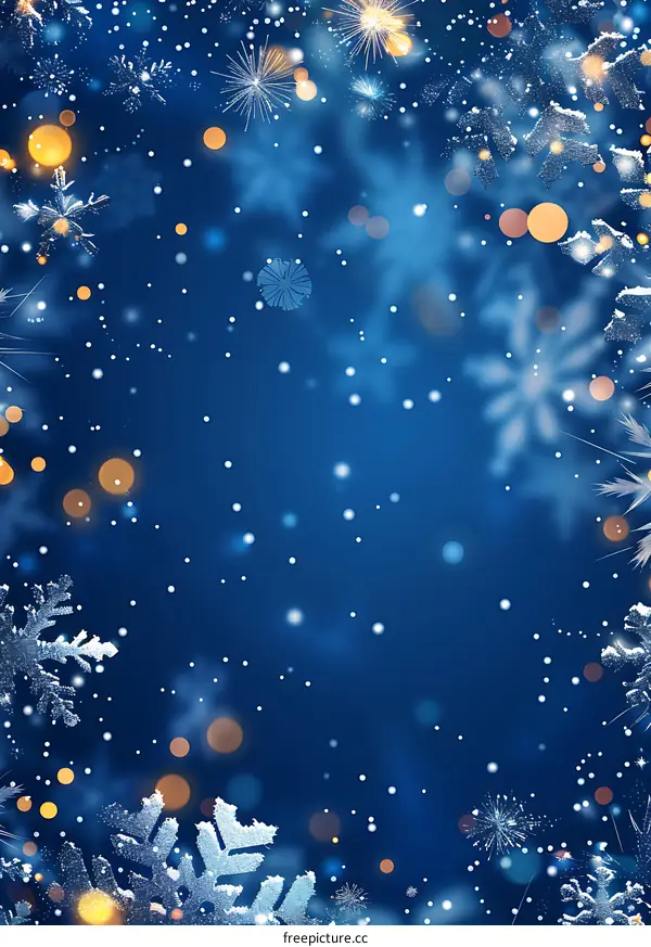 Blue Christmas background with falling snowflakes