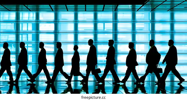 Silhouettes of Business People Walking in a Line