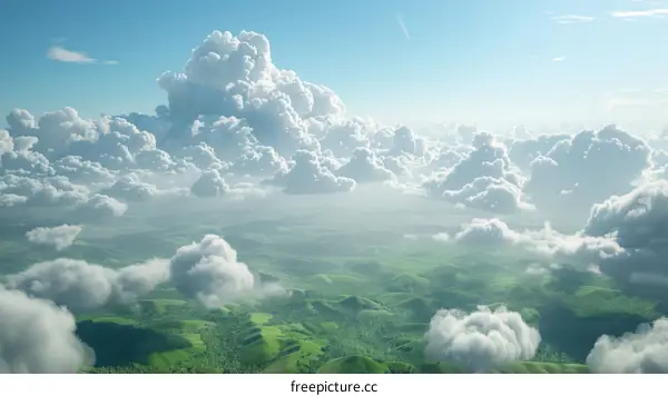 Aerial View of Cloudscape over Lush Landscape