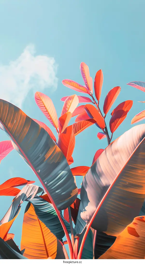 Tropical Leaves Against A Blue Sky