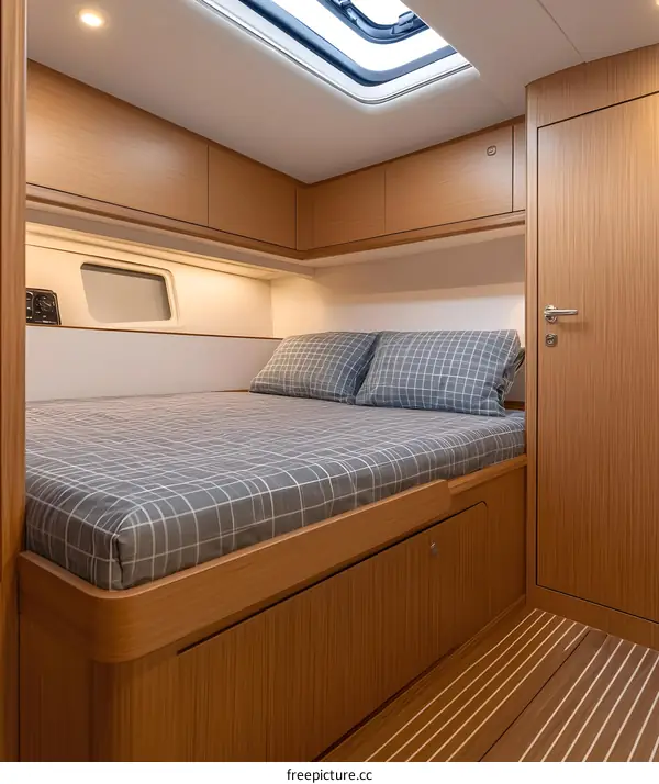 Modern Yacht Cabin Interior With Wooden Flooring and Bed